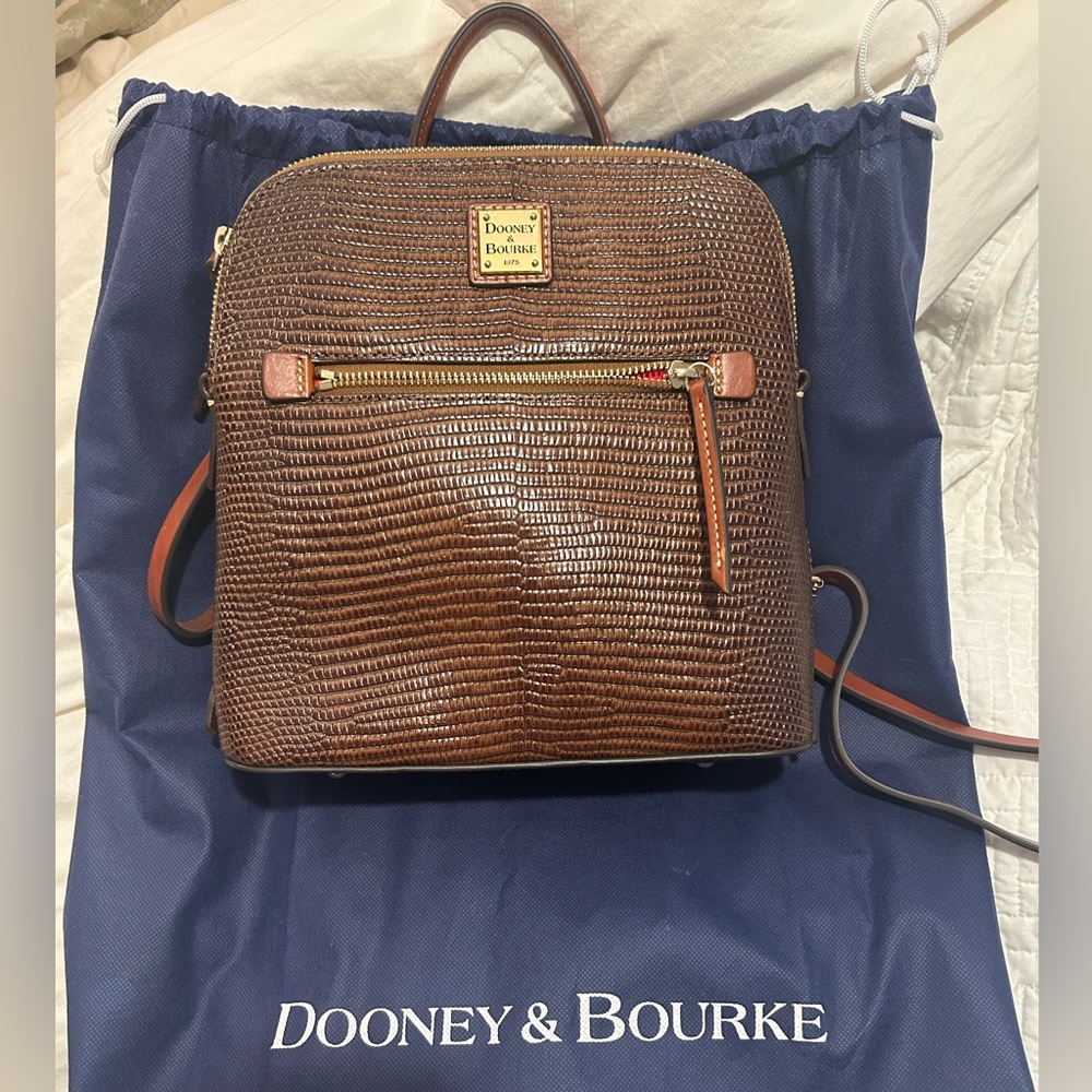 Dooney & Bourke NWOT Lizard Collection Brown Backpack, Embossed Leather